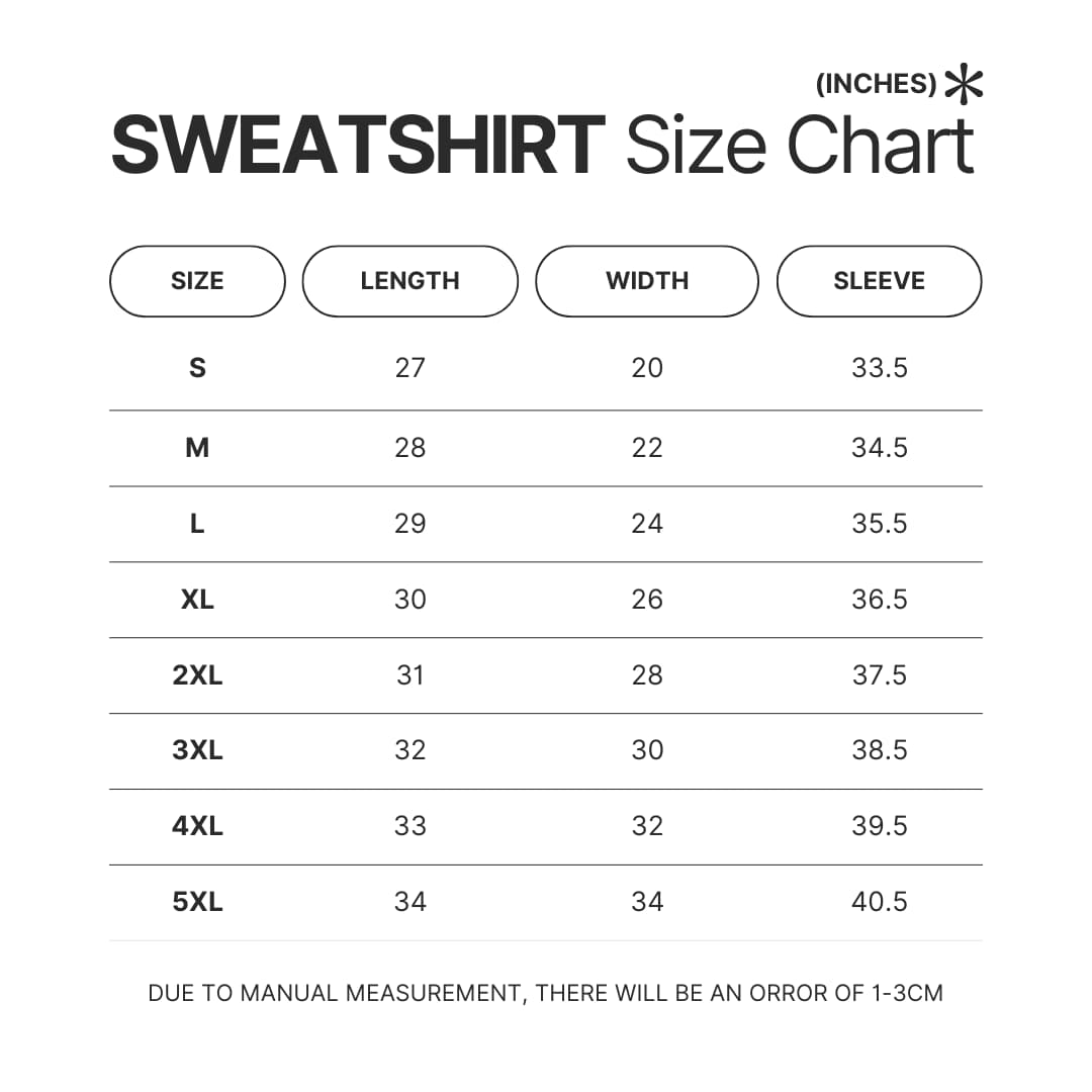 Sweatshirt Size Chart - Eighty Six Merch