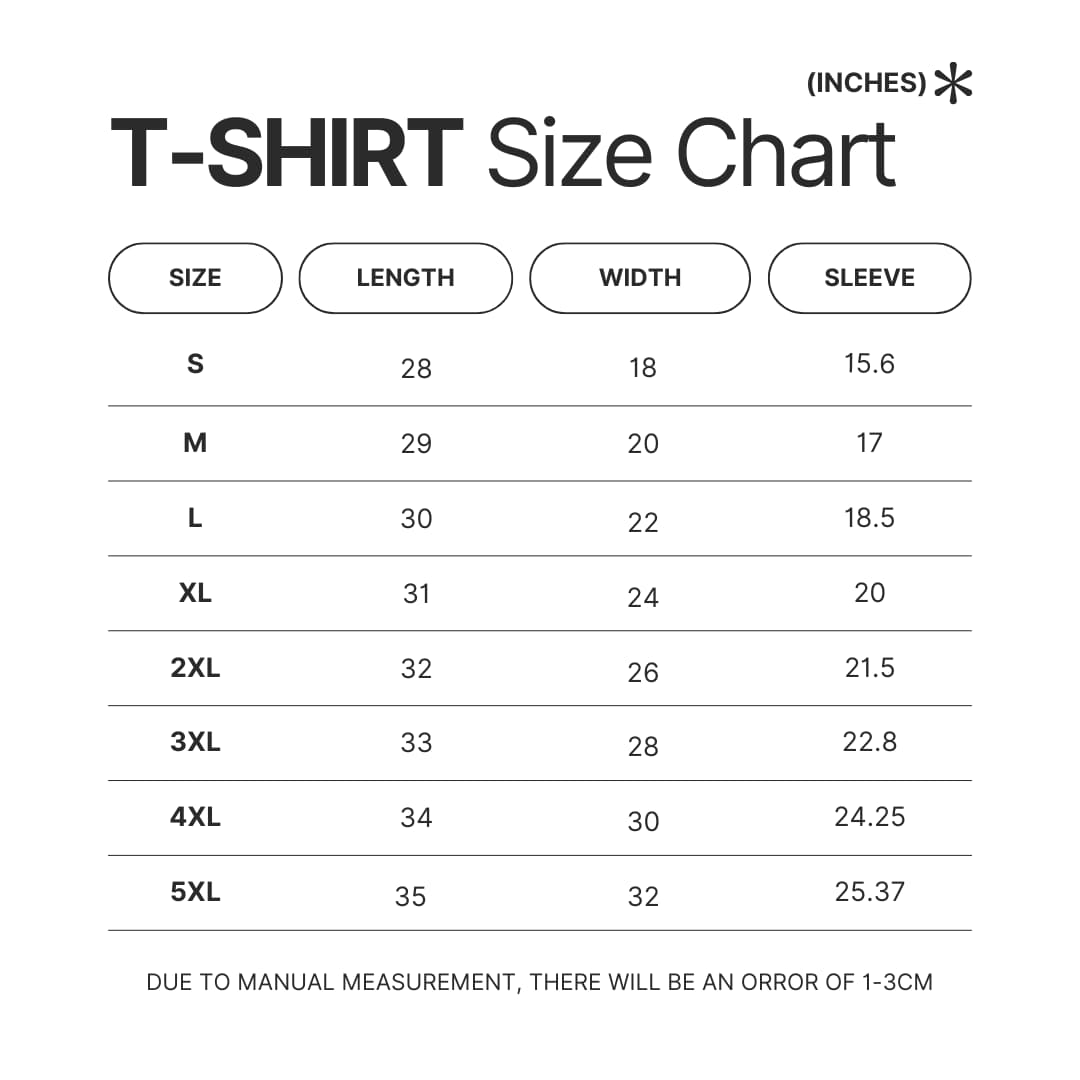 T shirt Size Chart - Eighty Six Merch