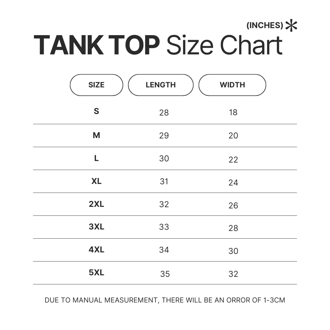 Tank Top Size Chart - Eighty Six Merch